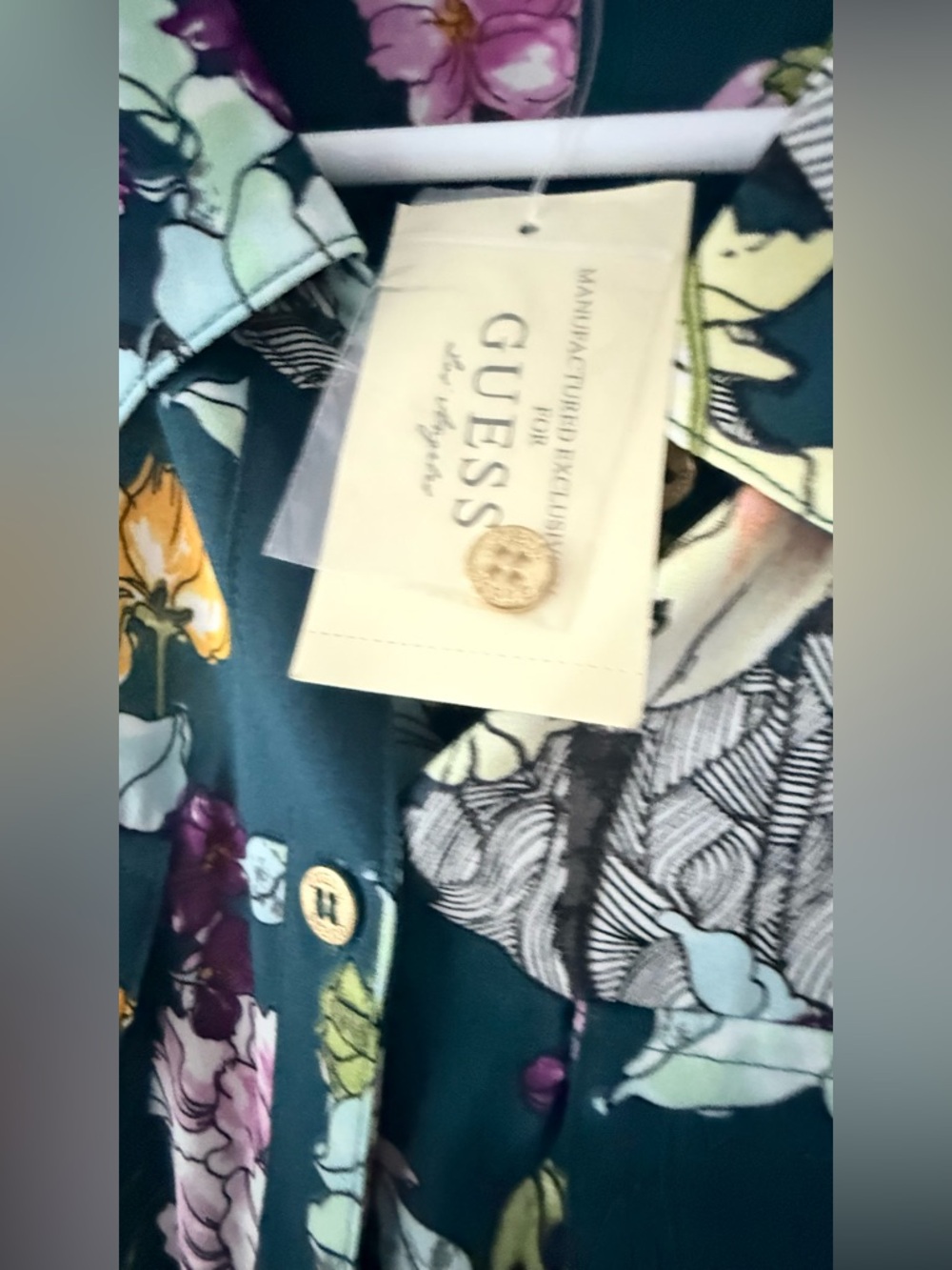 Guess Dark Teal Floral Button-Down Shirt - Picture 3 of 8